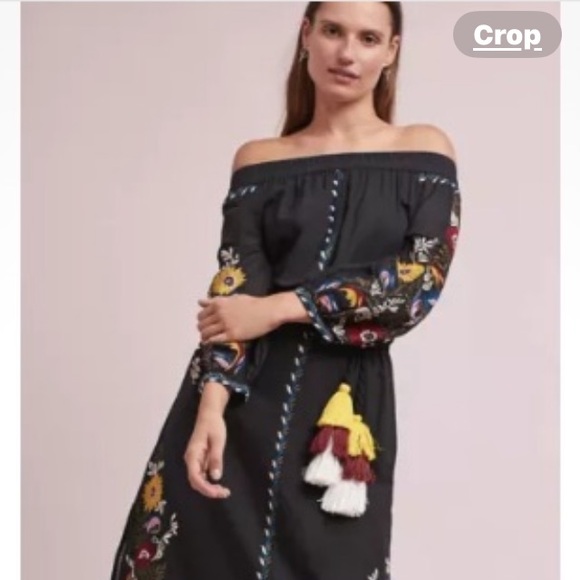 Anthropologie Misa Seine Embroidered Black Off the Shoulders Midi Dress.  Medium - Picture 11 of 12
